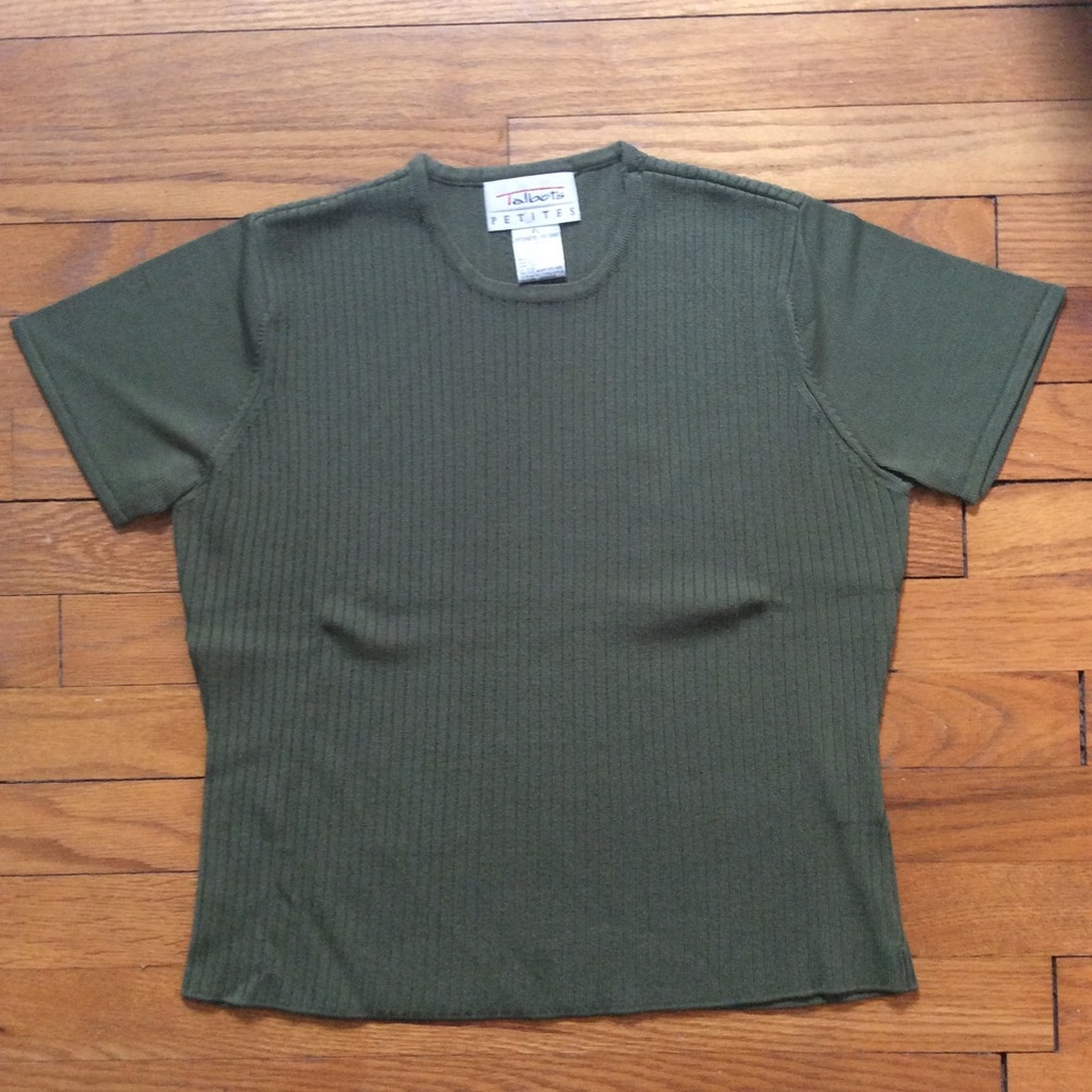 Short Sleeve Ribbed Olive Green Crop Top PL